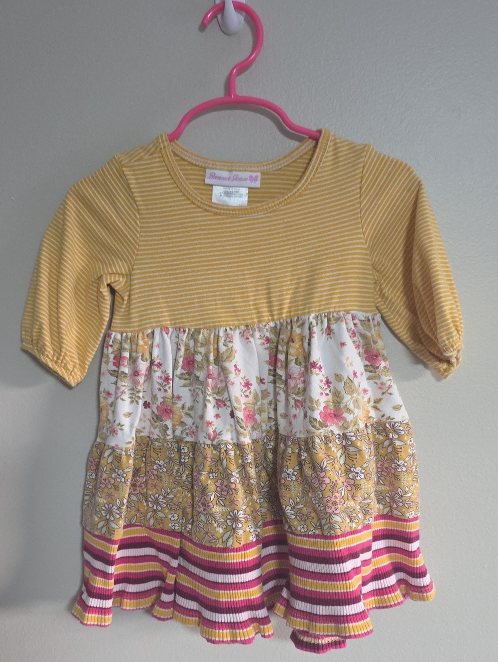 Bonnie Jean Yellow Striped & Floral Tiered Dress